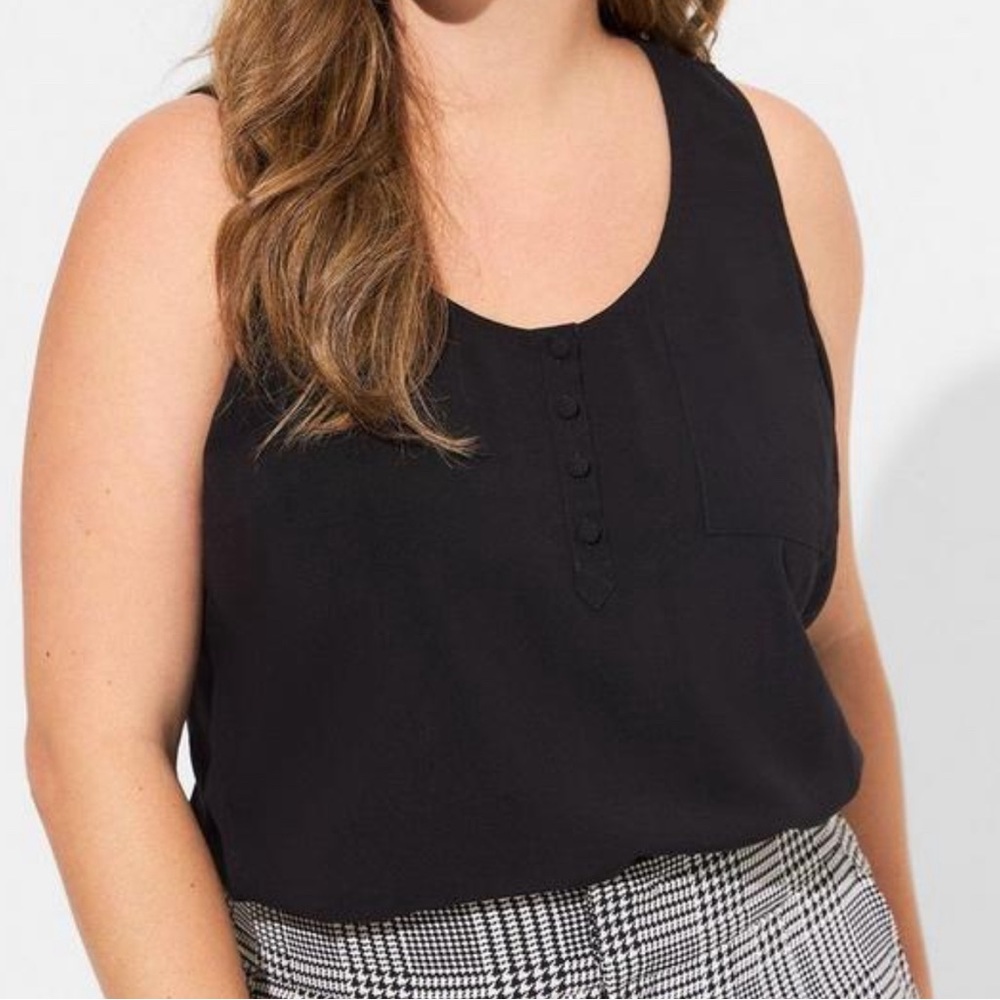 Torrid Deep Black Challis Rayon Henley Pocket Tank Top